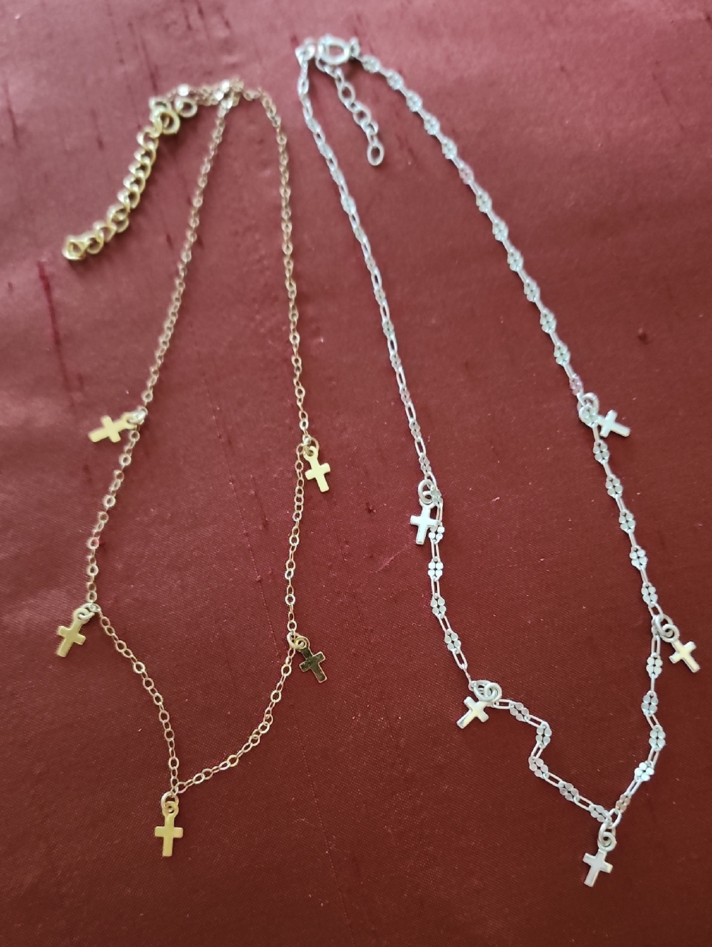 Delicate Cross Charm Layered Necklace - Gold and Silver